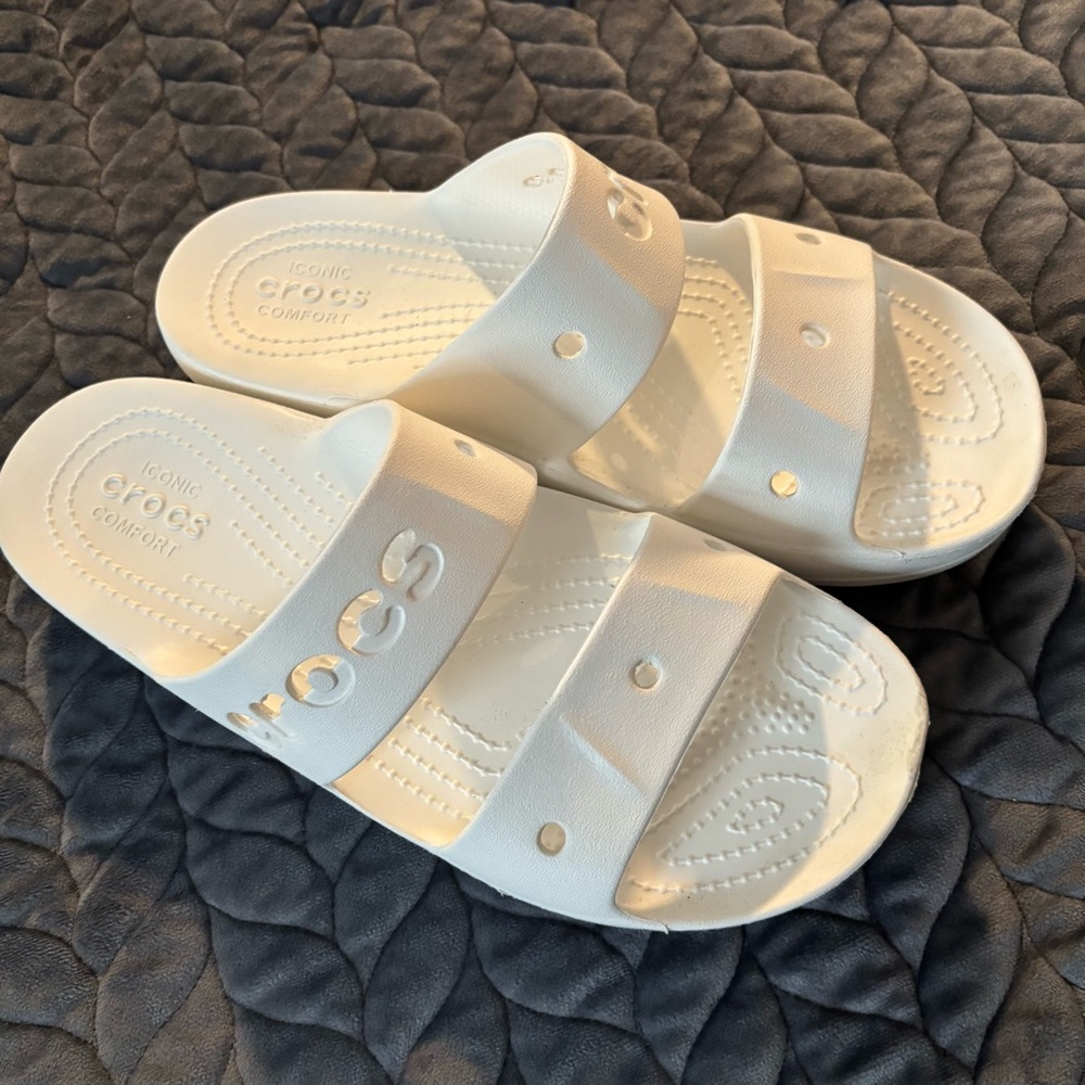 Crocs Iconic Comfort Classic Two Strap Slide Sandals Slipper White W8 EUC